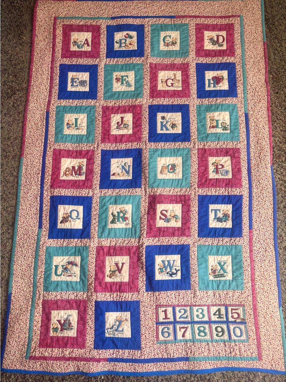 Handmade ABC Alphabet Quilt Baby Nursery Toddler Blanket Vintage Cottagecore